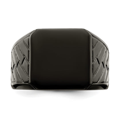 Chisel Stainless Steel Polished Black IP-plated Brick Design Signet Ring