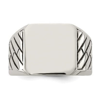 Chisel Stainless Steel Polished with Black Enamel Signet Ring