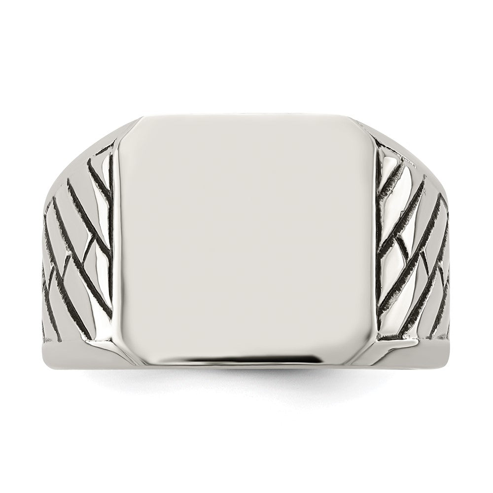 Chisel Stainless Steel Polished with Black Enamel Signet Ring