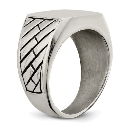Chisel Stainless Steel Polished with Black Enamel Signet Ring