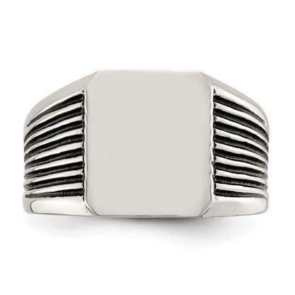 Chisel Stainless Steel Polished with Black Enamel Signet Ring