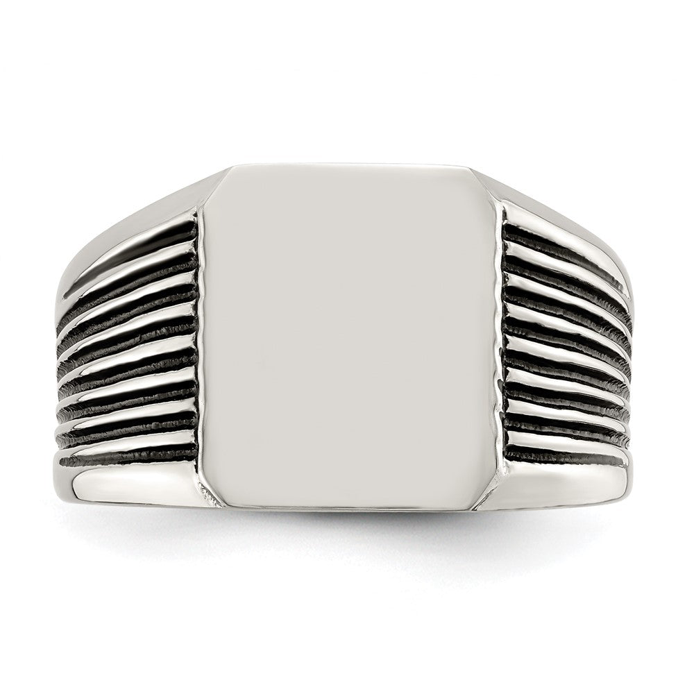 Chisel Stainless Steel Polished with Black Enamel Signet Ring
