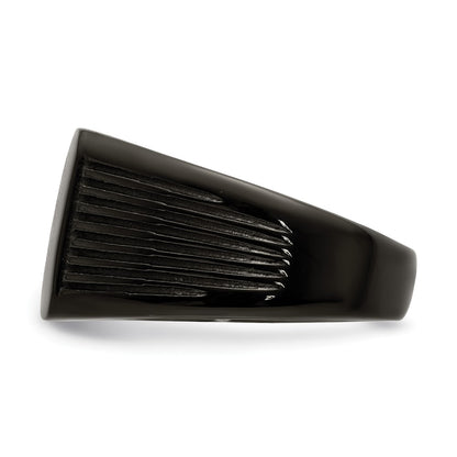Chisel Stainless Steel Polished Black IP-plated Signet Ring