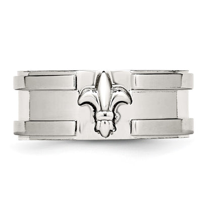 Chisel Stainless Steel Brushed and Polished Fleur de lis 10mm Band