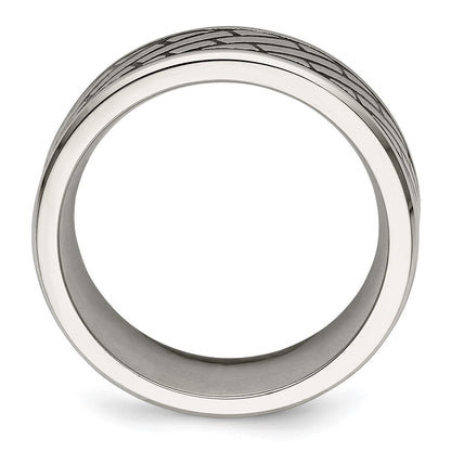 Chisel Stainless Steel Antiqued and Polished Brick Pattern 7.5mm Band