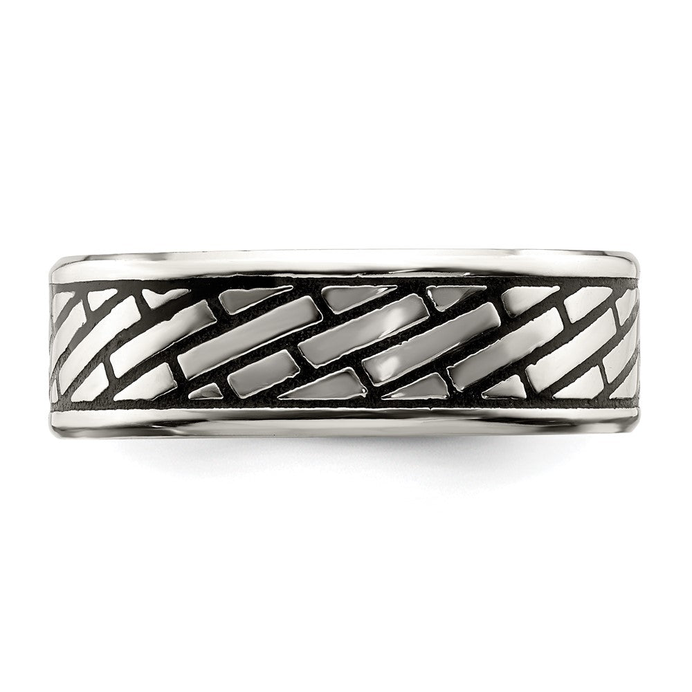 Chisel Stainless Steel Antiqued and Polished Brick Pattern 7.5mm Band