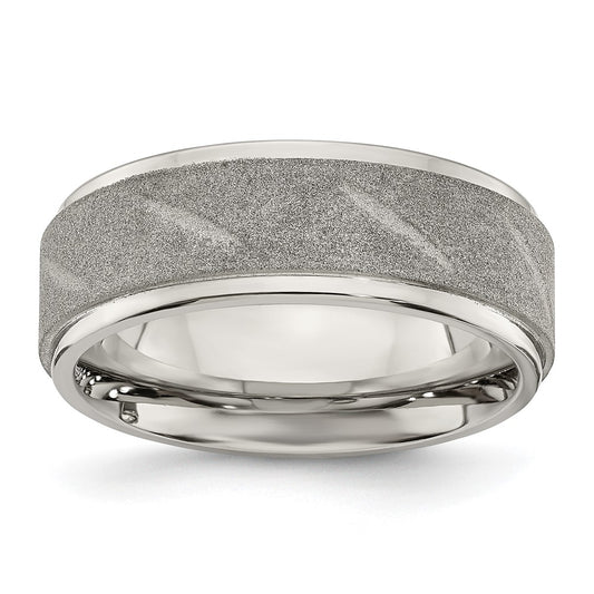 Chisel Stainless Steel Polished and Satin Ridged Edge 8mm Band