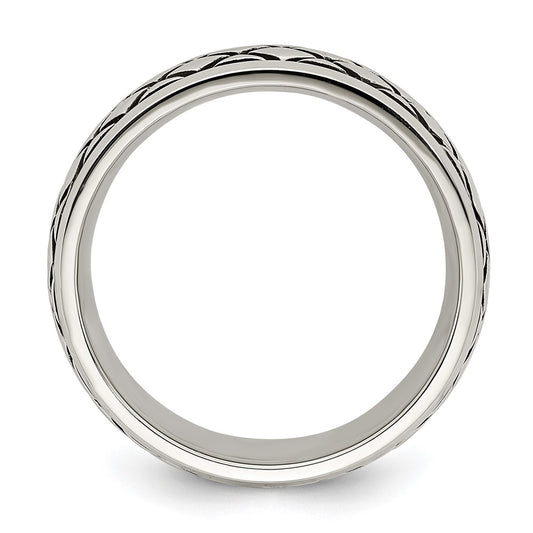 Chisel Stainless Steel Antiqued and Polished Checkered Pattern 8mm Band