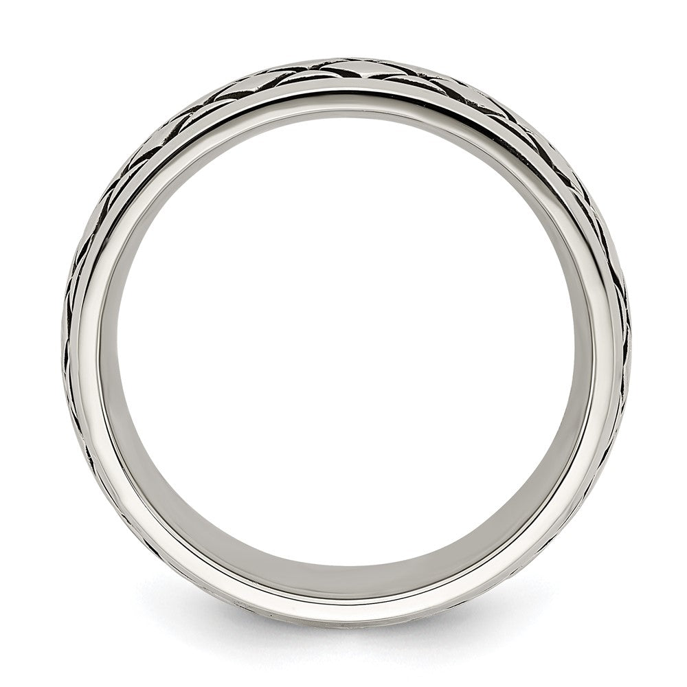 Chisel Stainless Steel Antiqued and Polished Checkered Pattern 8mm Band