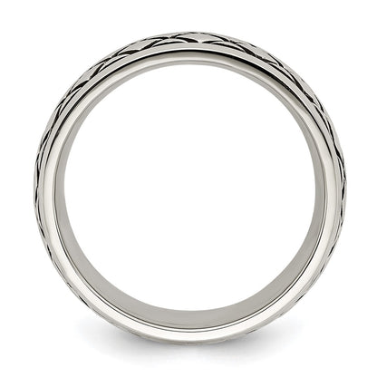 Chisel Stainless Steel Antiqued and Polished Checkered Pattern 8mm Band
