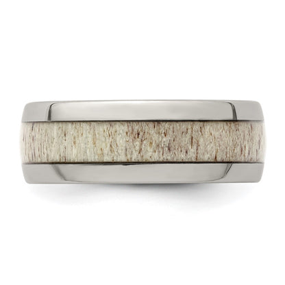 Chisel Stainless Steel Polished with Antler Inlay 8mm Band
