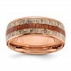 Chisel Stainless Steel Polished Rose IP-plated with Wood and Antler Inlay 8mm Band
