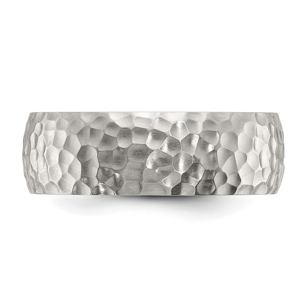 Chisel Stainless Steel Brushed and Polished Hammered 7.5mm Band