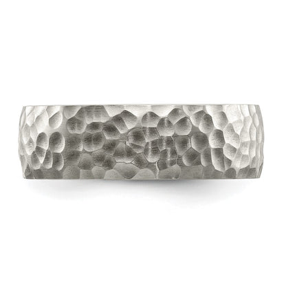 Chisel Stainless Steel Brushed and Polished Hammered 7.5mm Band