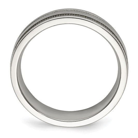 Chisel Stainless Steel Polished 6mm Grooved and Beaded Band