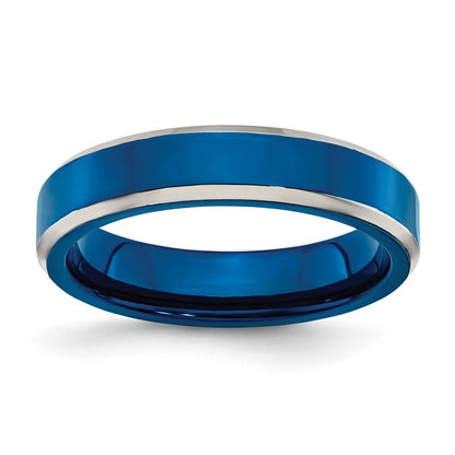 Chisel Stainless Steel Polished Blue IP-plated 5mm Band