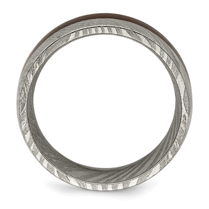 Chisel Damascus Steel Polished with Ebony Wood Inlay 8mm Band
