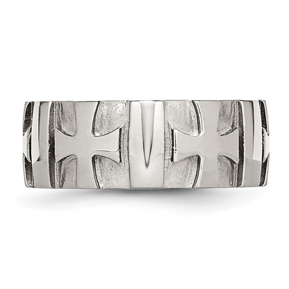 Chisel Stainless Steel Brushed and Polished 3pt Diamond Cross 9mm Band