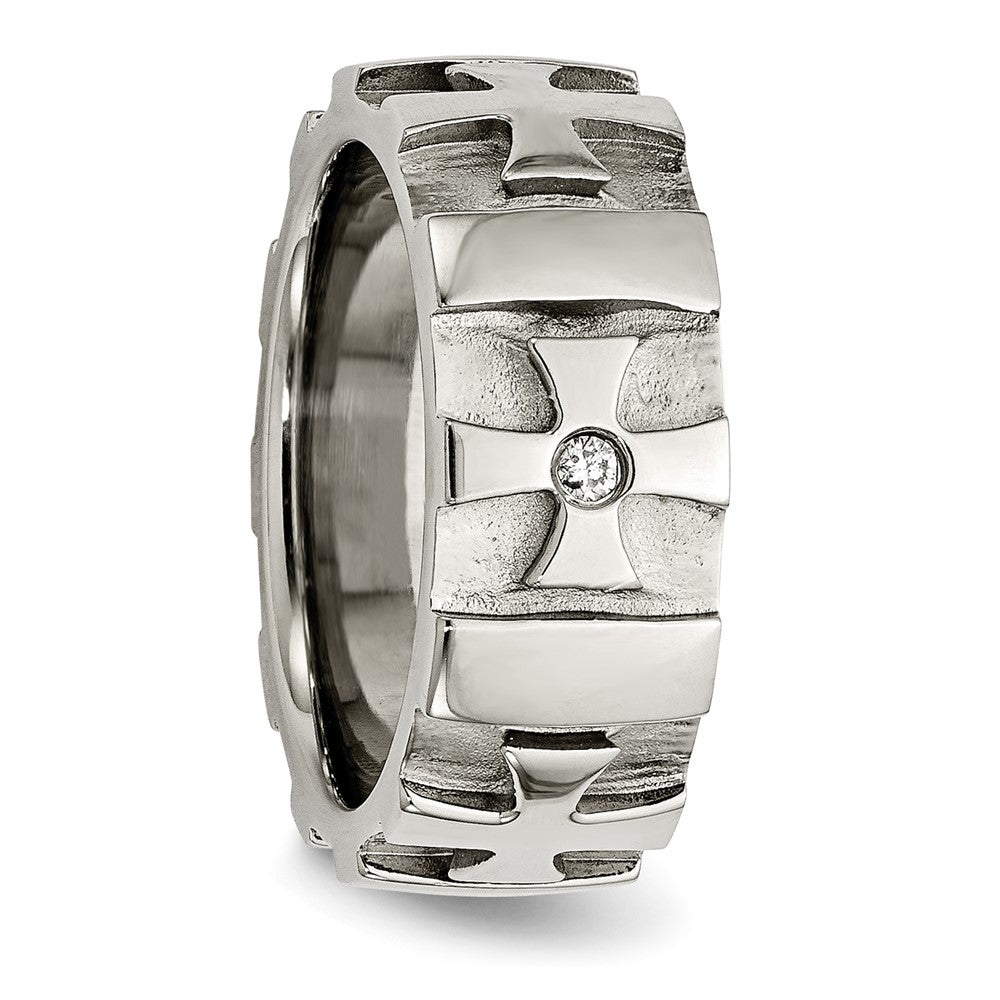 Chisel Stainless Steel Brushed and Polished 3pt Diamond Cross 9mm Band