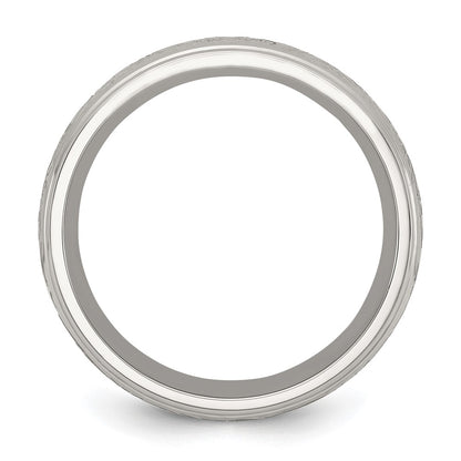 Chisel Stainless Steel Polished Etched Design Ridged Edge 7.5mm Band