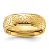 Chisel Stainless Steel Polished Yellow IP-plated Etched Design Ridged Edge 7.5mm Band