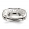 Chisel Stainless Steel Polished Etched Design Ridged Edge 7.5mm Band