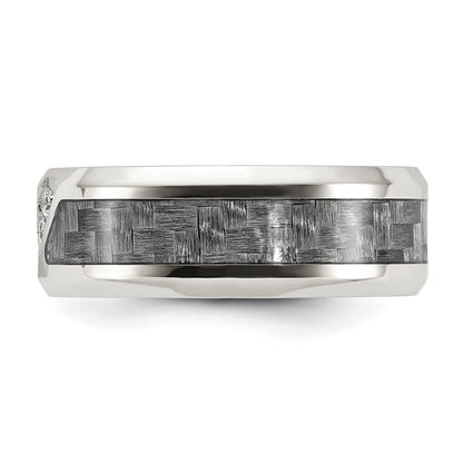 Chisel Stainless Steel Polsihed with Gray Carbon Fiber Inlay and CZ 8mm Band