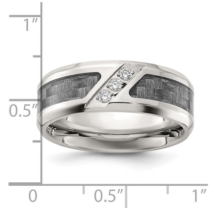 Chisel Stainless Steel Polsihed with Gray Carbon Fiber Inlay and CZ 8mm Band