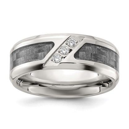 Chisel Stainless Steel Polsihed with Gray Carbon Fiber Inlay and CZ 8mm Band
