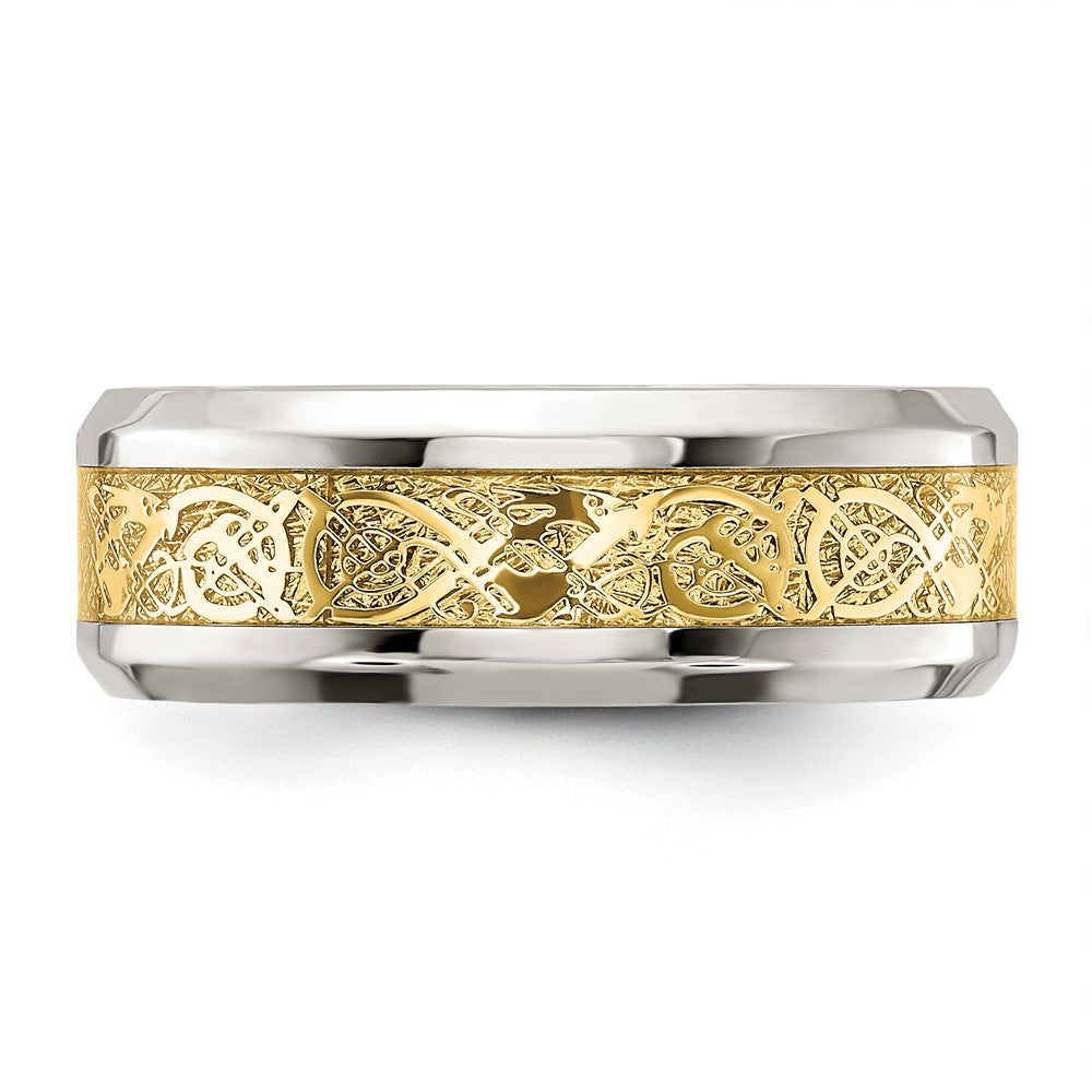 Chisel Stainless Steel Polished with Yellow IP-plated Inlay Design 8mm Band