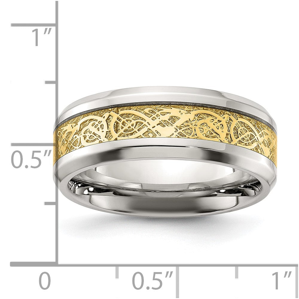 Chisel Stainless Steel Polished with Yellow IP-plated Inlay Design 8mm Band