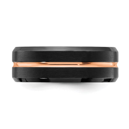 Chisel Stainless Steel Brushed and Polished Black and Rose IP-plated 8mm Band