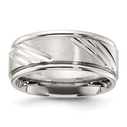 Chisel Stainless Steel Polished with Brushed Center Grooved 9.00mm Band