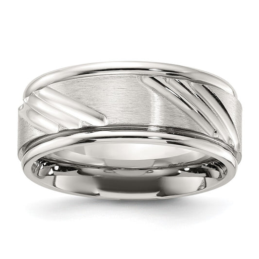 Chisel Stainless Steel Polished with Brushed Center Grooved 9.00mm Band