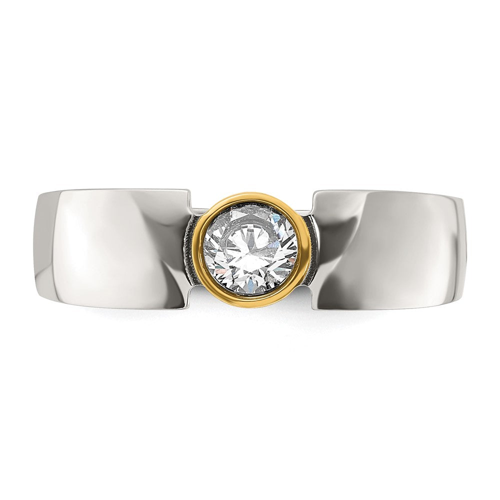 Chisel Stainless Steel Polished Yellow IP-plated with CZ Tapered Ring