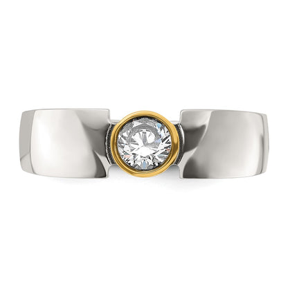 Chisel Stainless Steel Polished Yellow IP-plated with CZ Tapered Ring
