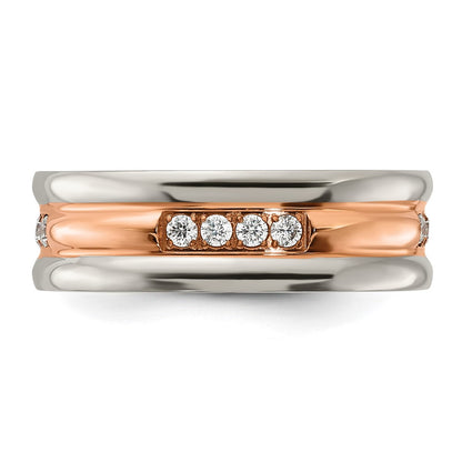 Chisel Stainless Steel Polished Rose IP-plated with CZ 7.00mm Band