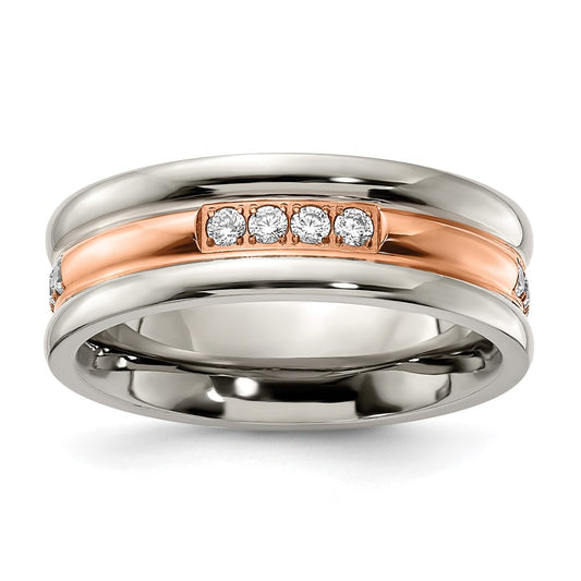 Chisel Stainless Steel Polished Rose IP-plated with CZ 7.00mm Band