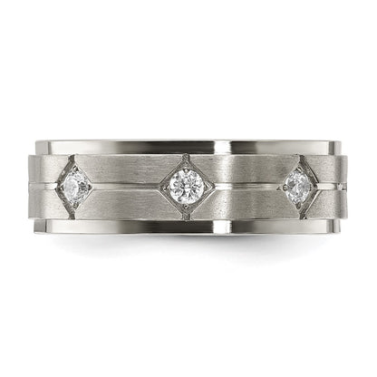 Chisel Stainless Steel Polished with Brushed Center with CZ 7.00mm Band