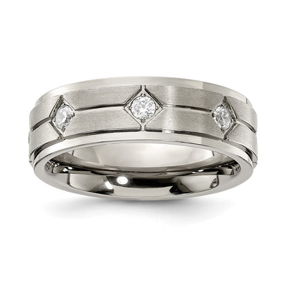 Chisel Stainless Steel Polished with Brushed Center with CZ 7.00mm Band