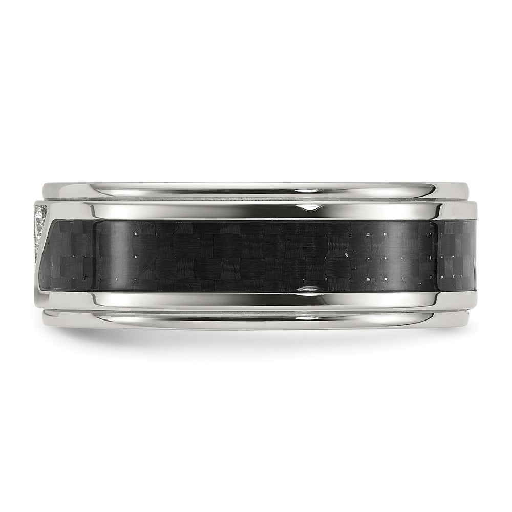 Chisel Stainless Steel Polished with Black Carbon Fiber Inlay and CZ 8mm Band