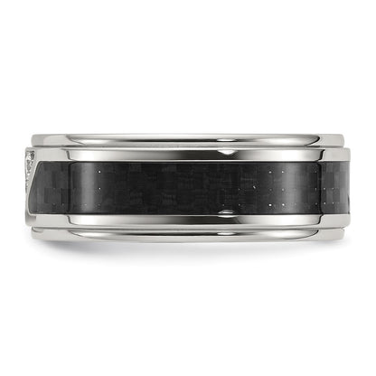 Chisel Stainless Steel Polished with Black Carbon Fiber Inlay and CZ 8mm Band