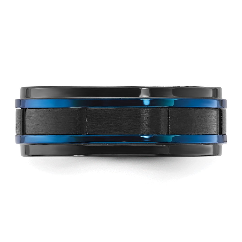 Chisel Stainless Steel Polished with Brushed Center Black and Blue IP-plated 8mm Band