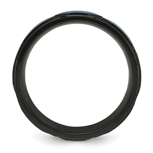 Chisel Stainless Steel Brushed and Polished Black and Blue IP-plated 8mm Band