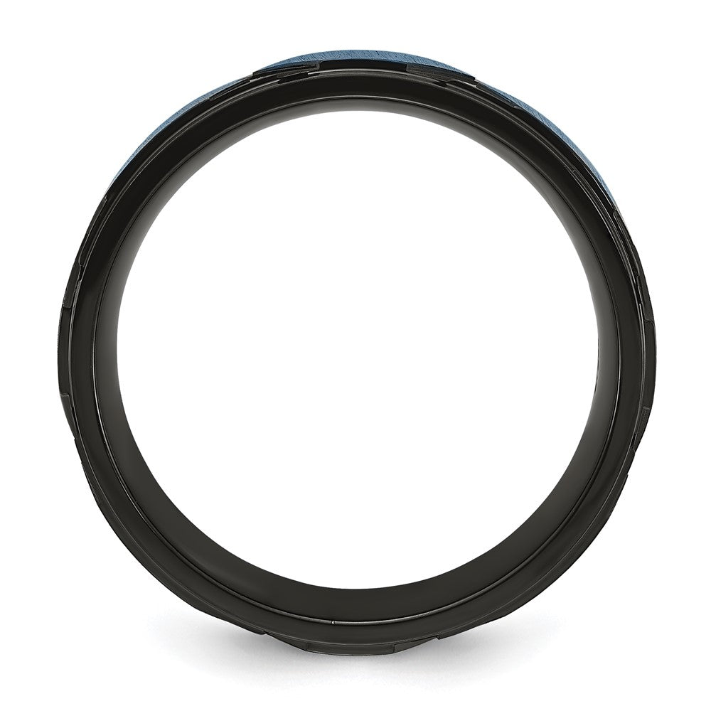 Chisel Stainless Steel Brushed and Polished Black and Blue IP-plated 8mm Band