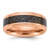 Chisel Stainless Steel Polished Rose IP-plated Synthetic Leather Inlay in Clear Epoxy 8mm Band