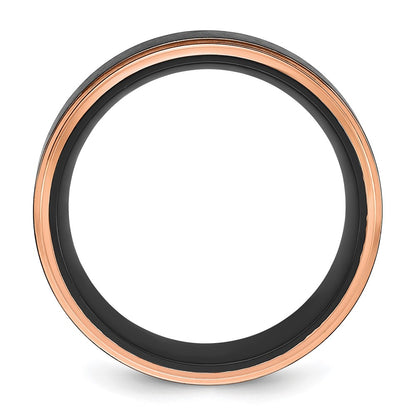 Chisel Stainless Steel Polished with Brushed Center Black and Rose IP-plated 8mm Band