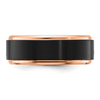 Chisel Stainless Steel Polished with Brushed Center Black and Rose IP-plated 8mm Band
