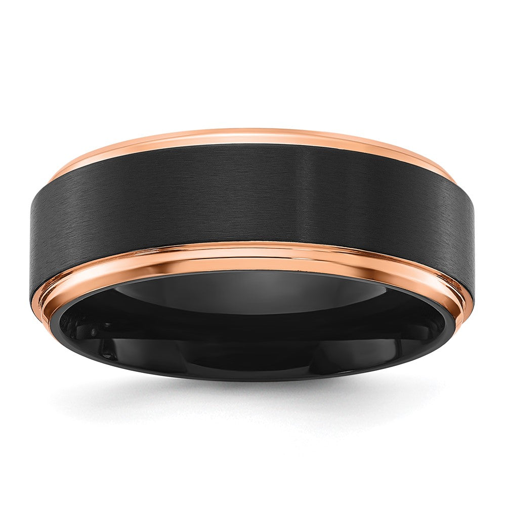 Chisel Stainless Steel Polished with Brushed Center Black and Rose IP-plated 8mm Band