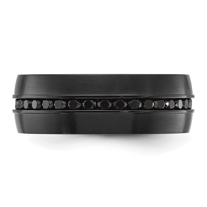 Chisel Stainless Steel Brushed Black IP-plated with Black CZ 8mm Band